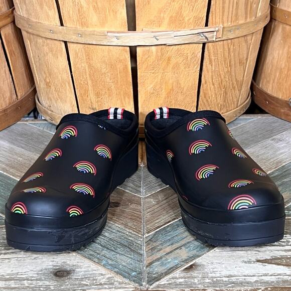 Hunter PLAY Logo Rainbow All Over Print Slip-On Mules Clogs Womens Size 10 - Picture 7 of 11